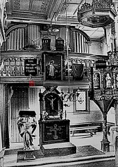 Die Kirche mit Orgel, Altar und Kanzel - Historische Aufnahme. | Rudi Denner/R-mediabase / R-mediabase | <a href=/confor2/?bld=61005&t=d&pst=60833&aid=86&dc=1113&i1=Rudi%20Denner/R-mediabase%20/%20R-mediabase><strong>Download Bild 61005...</strong></a> |