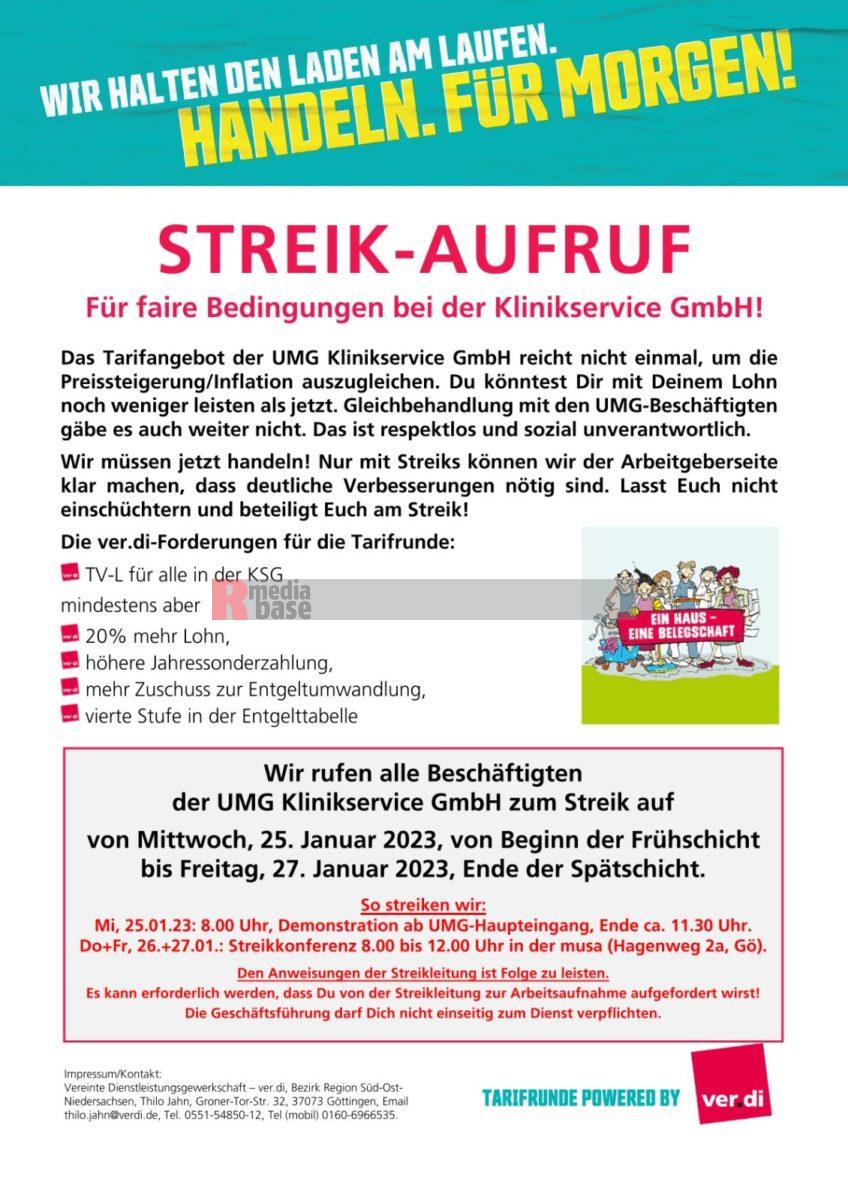 Streik bei der UMG-KSG vom 25. bis 27. Januar